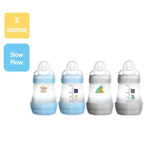MAM Easy Start Anti-Colic Slow Flow Bottles 5 oz (4-Count) Gray and ...