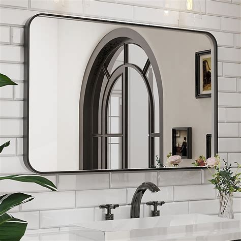 waterpar 48-in x 32-in Framed Rectangle Bathroom Vanity Mirror (Black ...