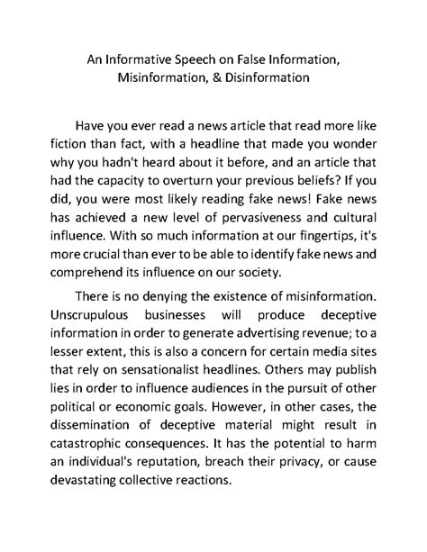 Informative Speech on False Info: Misinformation & Disinformation - Studocu