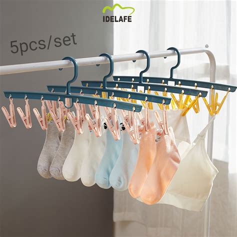 5pcs Clothes Hanger Non Slip Retractable Plastic Baby Drying Rack For ...