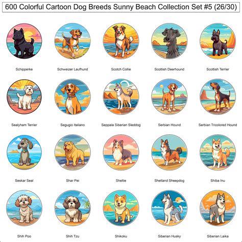 Colorful Dog Breeds Cartoon Characters Sunny Beach Bundle Collection ...