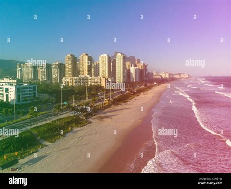 Aerial view of Barra da Tijuca beach during late afternoon. Rio de ...