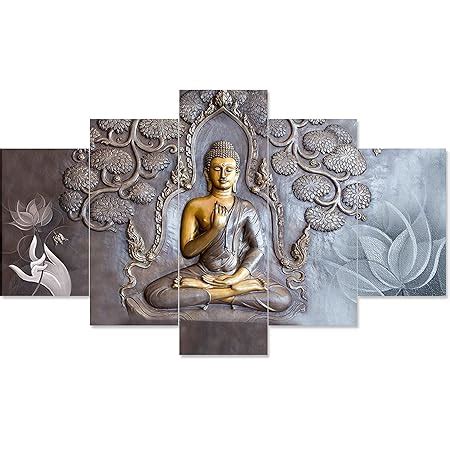 WallMantra Lord Ganesha Wooden Framed 5 Pieces Canvas Wall Painting 36X ...