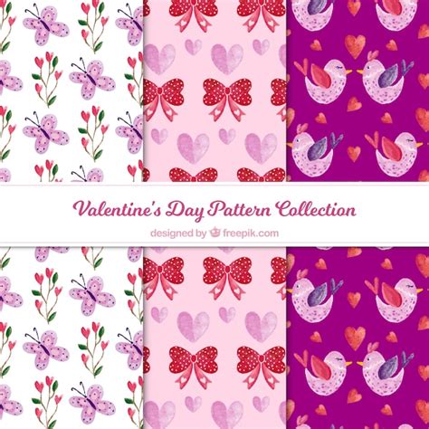 Watercolor valentine's day pattern collection | Free Vector