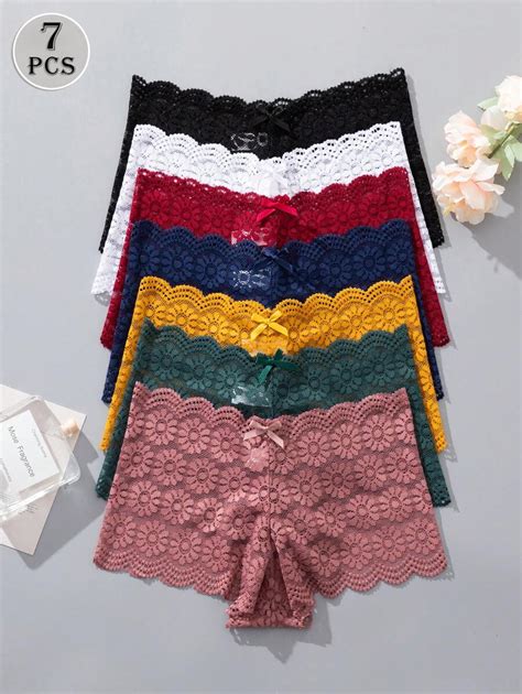 7pcs/Set Floral Lace Design Women Sexy Boyshorts, Multi-Color Lingerie ...