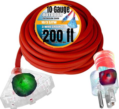 10/3 200 ft Outdoor Heavy Duty Triple Outlet 10 Gauge Extension Cord ...