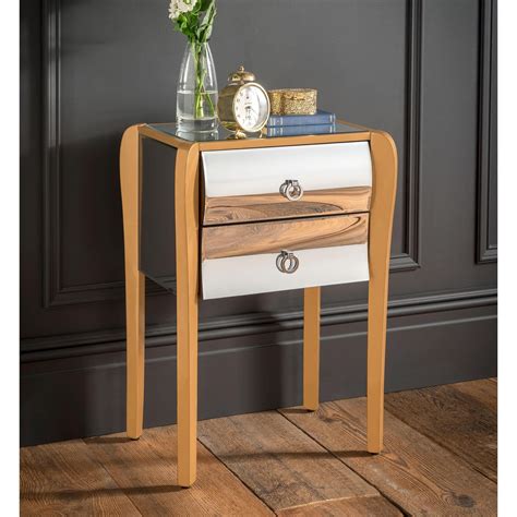 Mirrored Gold Frame Bedside Table | Glass Mirrored Bedside Table Online