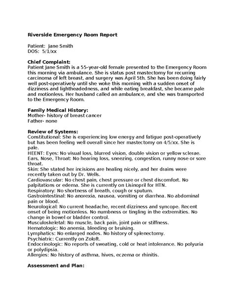 MCCG146 - Portfolio Project Emergency Room Encounter Note - Riverside ...