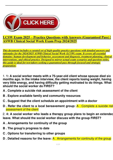 LCSW Exam 2025 | Practice Questions with Answers (Guaranteed Pass) for ...