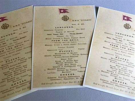 Image result for Titanic First Class Lunch Menu