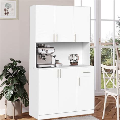 Buy 71’’ Kitchen Pantry Storage Cabinet with Microwave Stand, White ...