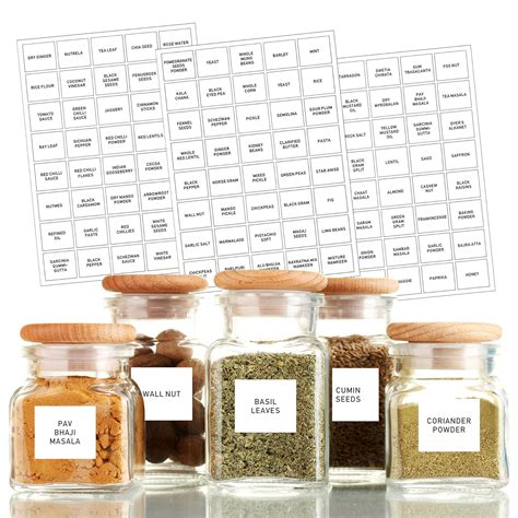 ROUSRIE Jar Label Stickers for Spices Containers Black Font White ...
