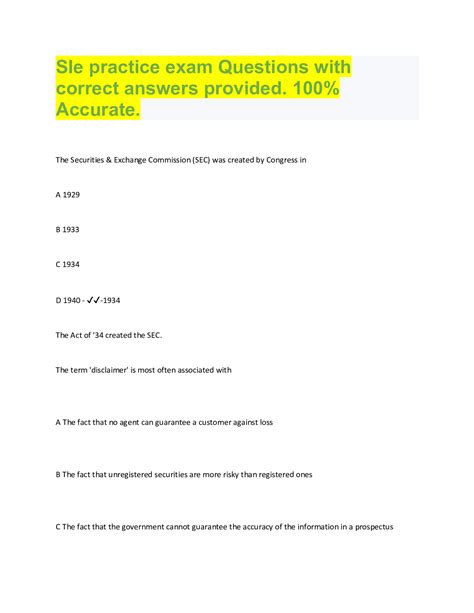 SIe practice exam Questions with correct answers provided. 100% ...