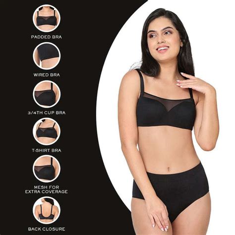 Contour Padded Wired 3/4th Cup Full Coverage Mesh Fashion Bra - Black ...