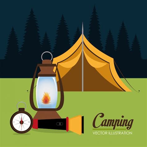 Camping zone met tent scene | Gratis Vector