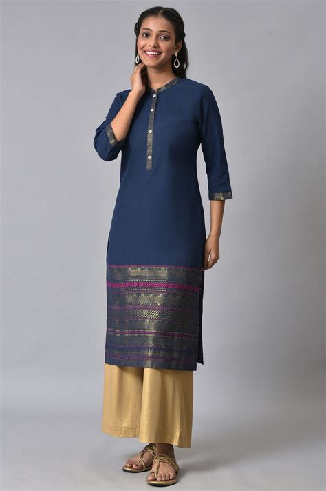 Buy Navy Yarn-Dyed Festive kurta Online for Woman | Shop for Aurelia