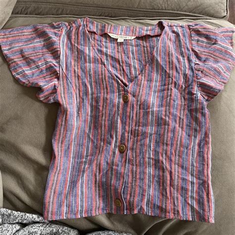 Stripped linen shirt from tj maxx Brand- vanilla... - Depop