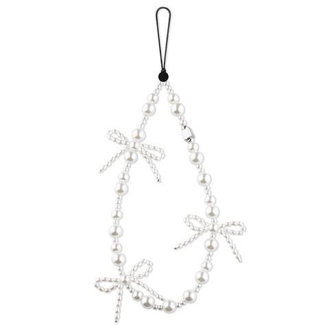 Frosted Bow Pearl Phone Charm Strap – Elegant Hanging Mobile Accessory ...