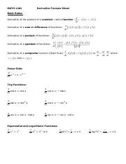 Image result for Calculus Derivative Formula Sheet