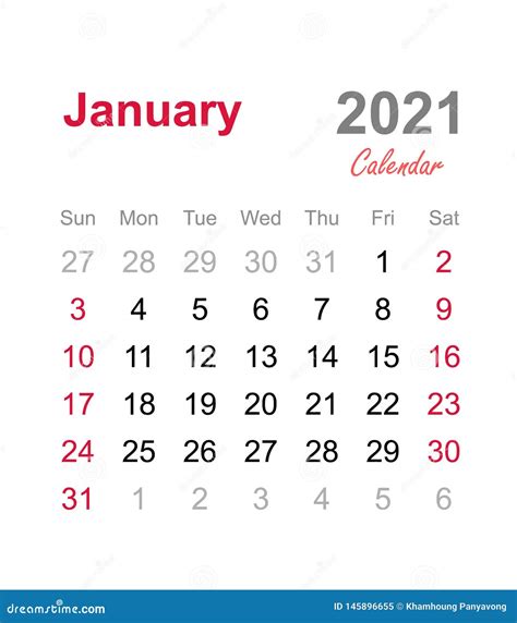 January 2021 Calendar - Monthly Calendar Template - 2021 Monthly ...