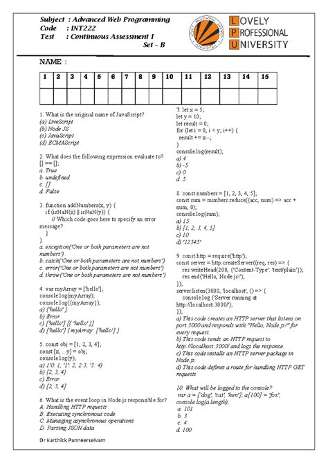 CA1 Set B - Advance Web Development (Int222) - Dr Karthick ...