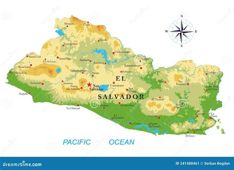 El Salvador Mapa Físico Altamente Detallado Ilustración del Vector ...
