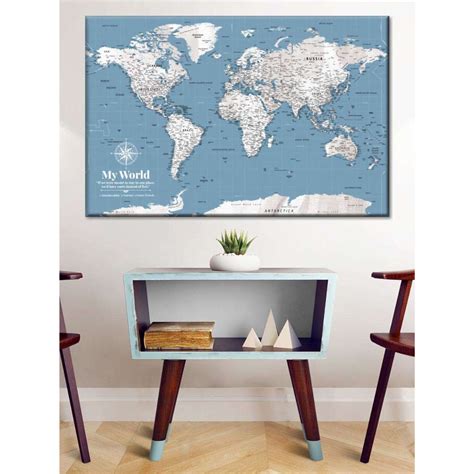 Buy POSTERS AND TRUSS Blue White World Map Painting Wall Art Online