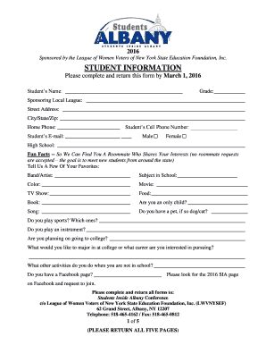 Fillable Online lwvny 2016 Student Information Form - LWV of New York ...