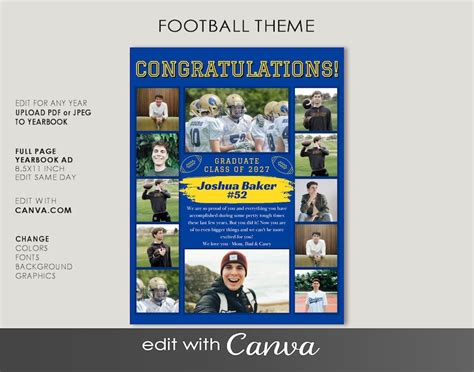 Buy Canva YEARBOOK Ad Template Full Page FOOTBALL, Editable Layout ...