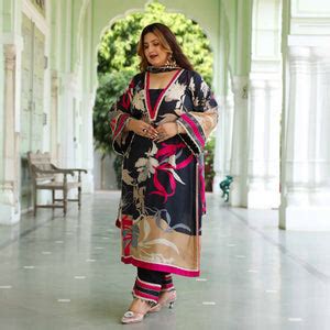 Buy Eclipse Rose Black & Cherry Tropical Muslin Suit Set | Meera Plus Size