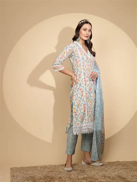 Firozi Cotton Regular Fit Suit Set For Women – Global Rep...