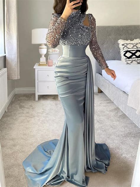 Mermaid Evening Gown Sequin Elegant Dress Formal Sweep / Brush Train ...