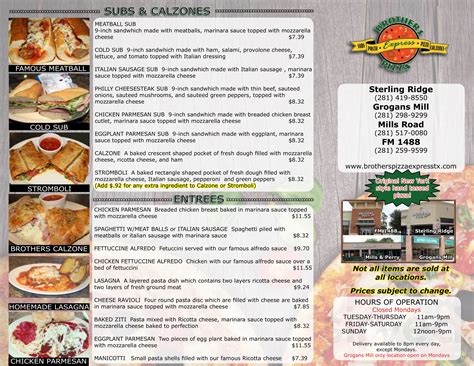 Menu for Brothers Pizza Express - The Woodlands, TX | Sirved