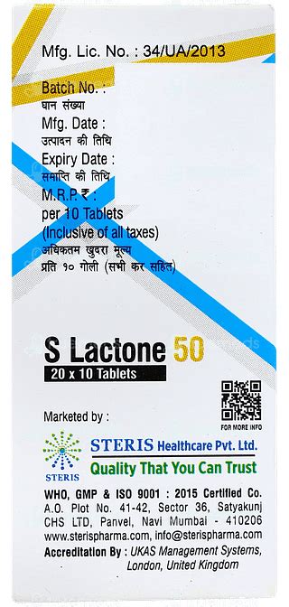 S Lactone 50 MG | Order S Lactone 50 MG Tablet Online at Truemeds