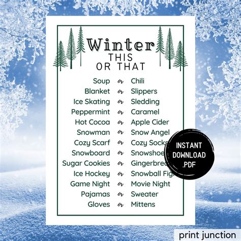 Winter Would You Rather Game, This or That, Printable Winter Games ...