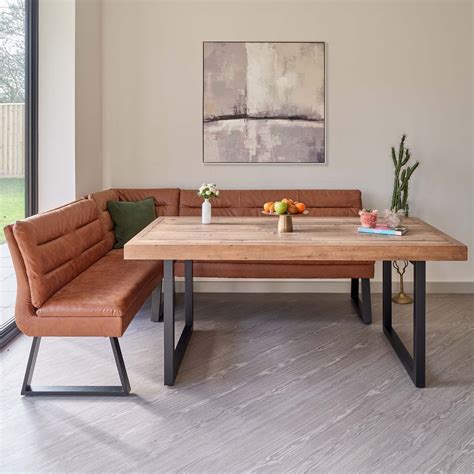 Woods Adelaide 180cm Dining Table with Industrial Corner Bench in Tan ...