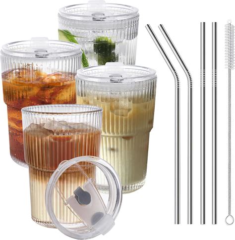 HIGIINC Iced Coffee Cups with Lids and Straws 4 Pcs, 16 OZ Unbreakable ...