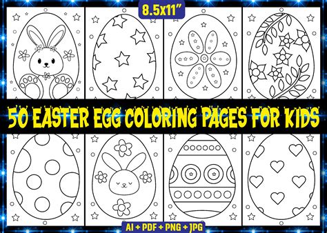 50 Easter Egg Coloring Pages for Kids Graphic by ArT DeSiGn · Creative ...