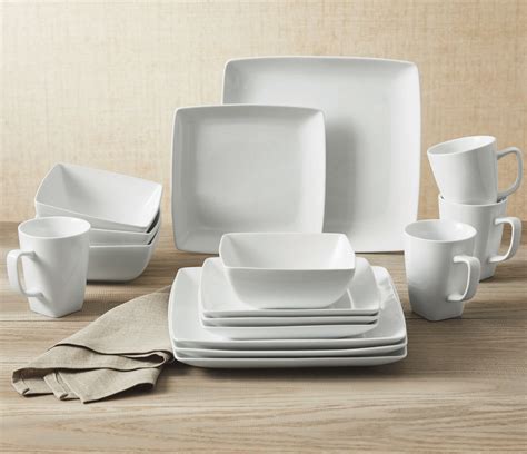 Better Homes & Gardens 16 Piece Square Porcelain Dinnerware Set, White ...