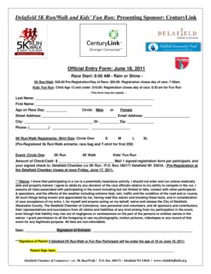 Fillable Online visitdelafield Fun Run Presenting Sponsor CenturyLink ...