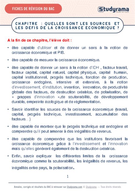 Fiche de révisions chap 1 défis croissance économique - C H A P I T R E ...