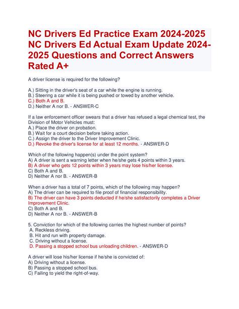 NC DRIVERS ED PRACTICE WRITTEN EXAM/100 QUESTIONS AND ANSWERS - DocMerit