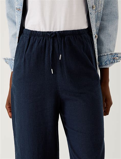 Buy Linen Rich Wide Cropped Leg Trousers at Marks & Spencer