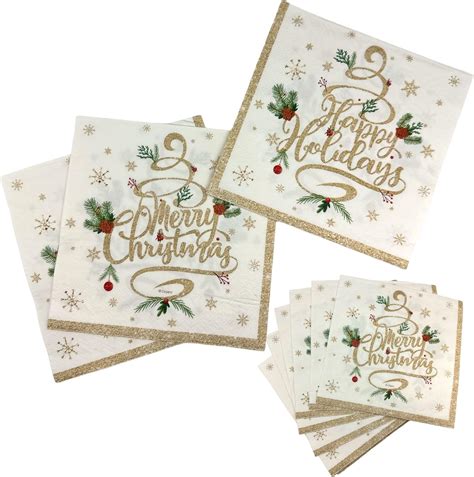 100 Pack Merry Christmas Holiday Napkins for Holiday, Christmas 3 Ply ...