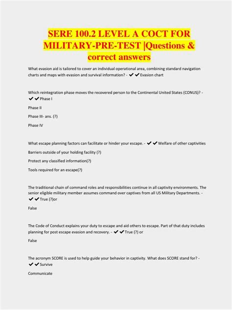 SERE 100.2 LEVEL A COCT FOR MILITARY-PRE-TEST |Questions & correct ...