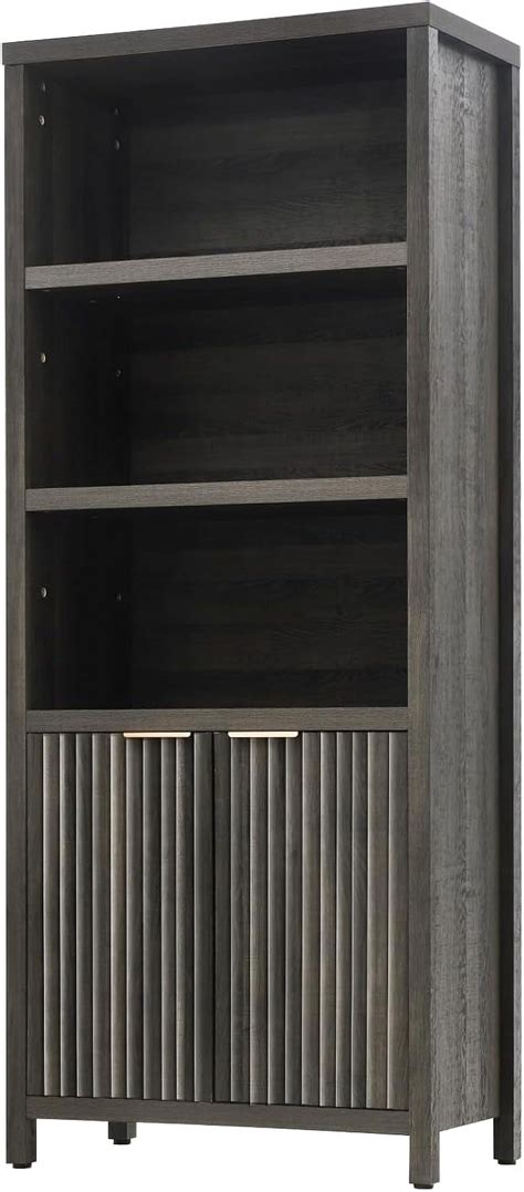 Bookcase, Tall Bookshelf with Doors Cabinet 15.4in Depth, 5 Tier Book Shelf, Wood Oak 1.4" MDF ...