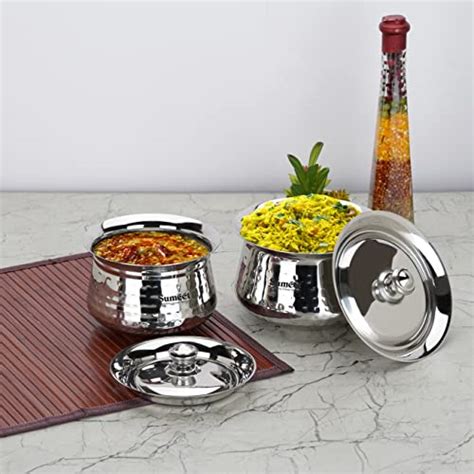 Sumeet Stainless Steel Handcrafted Hammered Texture Handi Set with Lid ...
