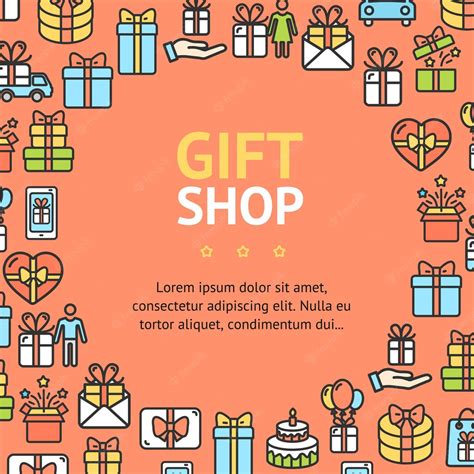 Premium Vector | Present gift shop signs round design template thin ...