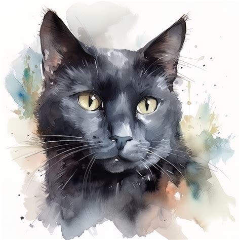 ArtStation - Black Cat Portrait Watercolor Painting