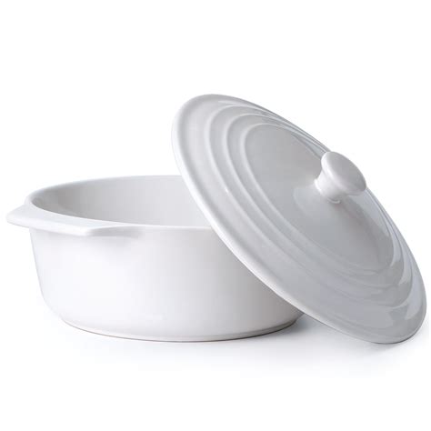 Amazon.com: Ceramic White Casserole Dish With Lid Oven Safe, 9in ...
